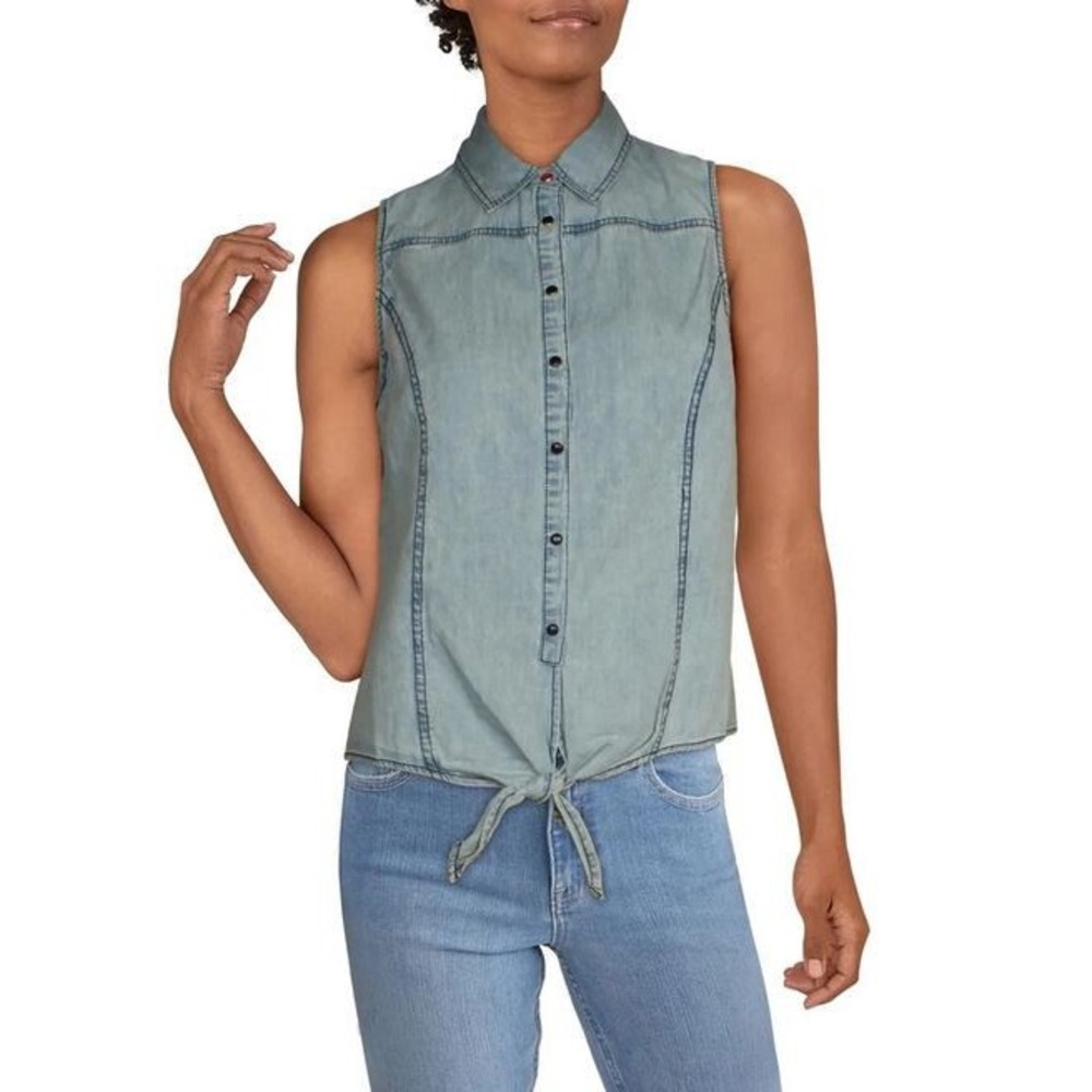 Mavi Jeans Women Sleeveless Collared Tie Front Shirt Blue 120654-10242 M